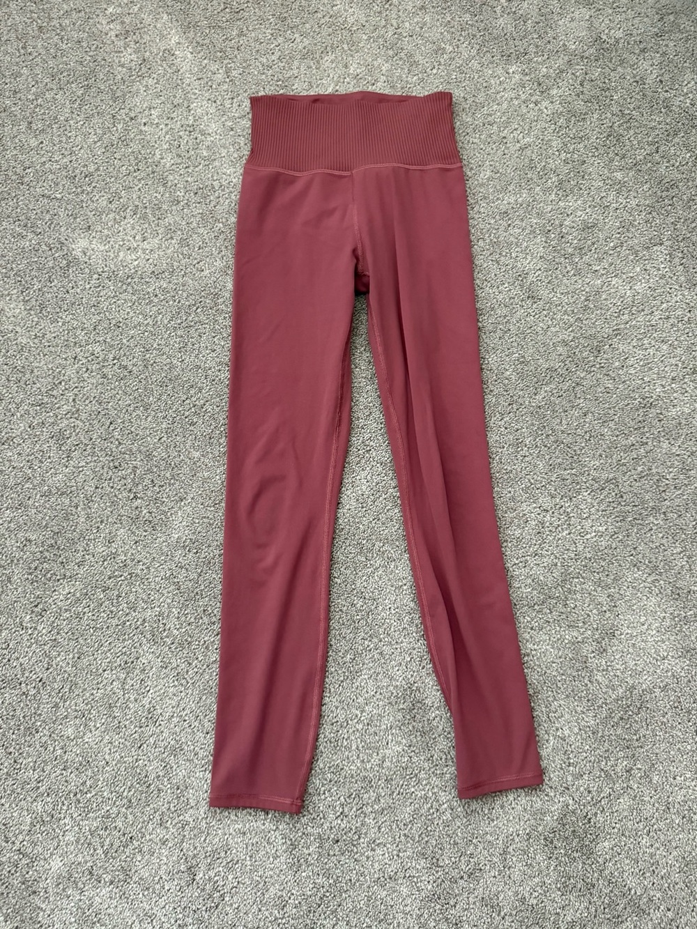 High Waist Ribbed Waistband Leggings - Dusty Rose